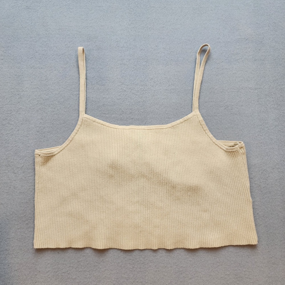 Kendall & Kylie Women's Ribbed Knit Tie Back Crop Cami Tank Top Cream Size Small